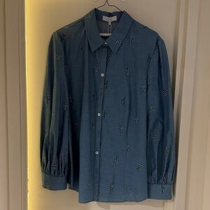 Pearl Blue Blouse with Embroidered Details